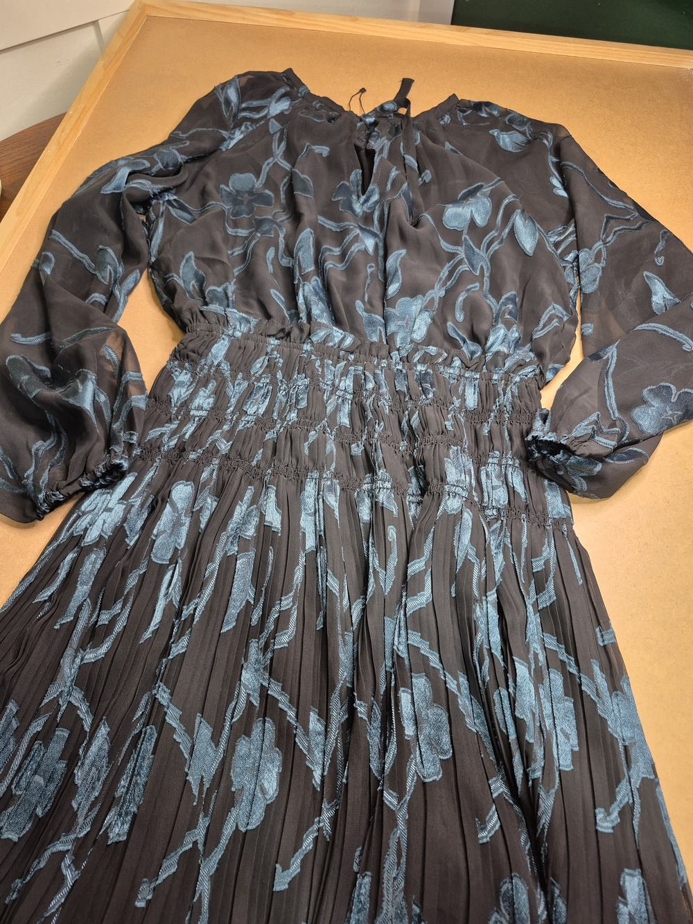 Current Air Black Long Sleeve Dress with Teal Floral Jacquard